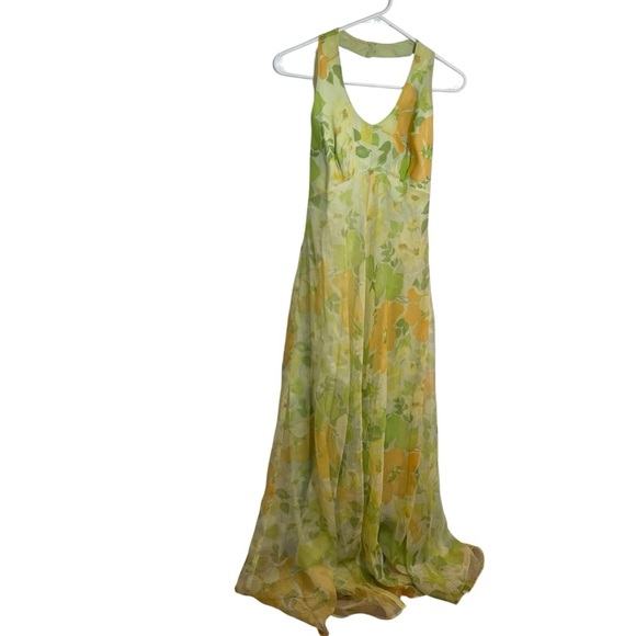 Vintage Union Made Halter Dress Green Yellow Floral - Picture 1 of 12